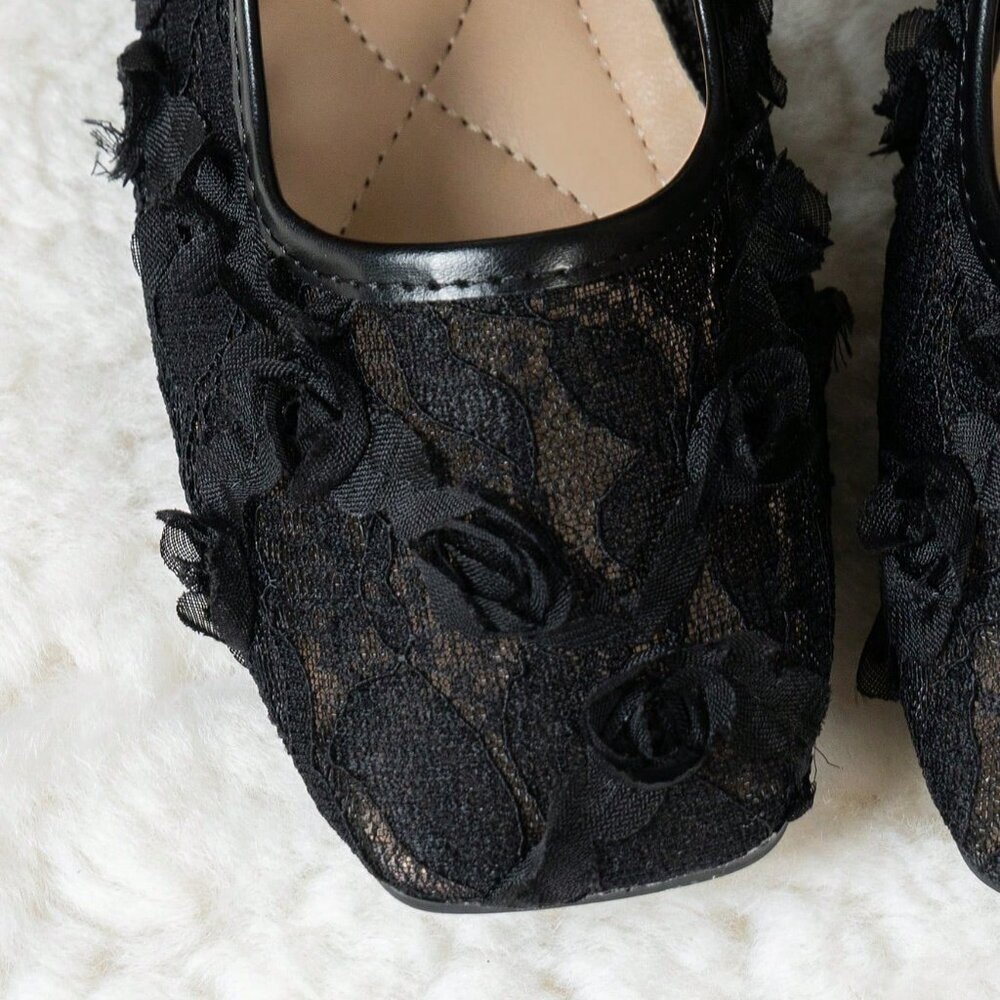 Black Elegant Women's Flower Big Bow Decor Flats - Picture 6 of 6